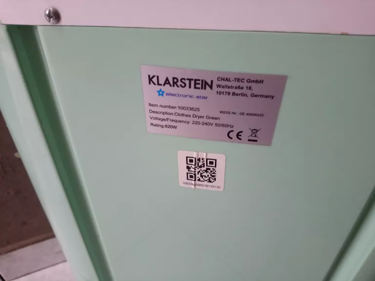 KLARSTEIN ZAP DRY SUSZARKA DO PRANIA 50L 820WGREEN