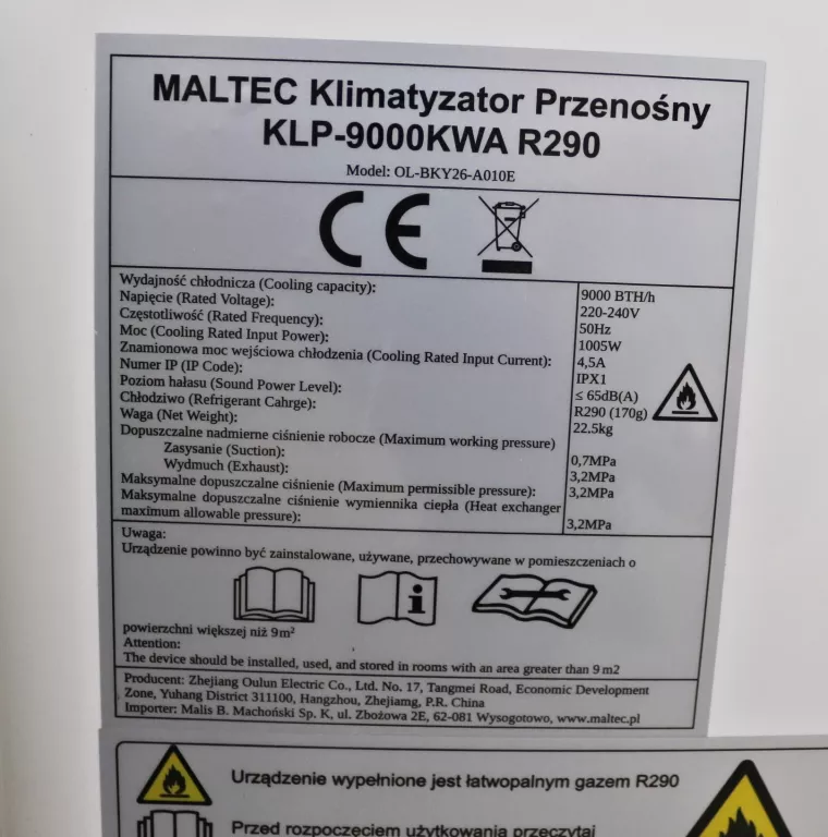 KLIMATYZACJA 3W1 KLIMATYZATOR KLP-9000KWA R290