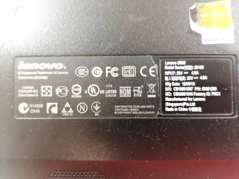LAPTOP LENOVO G580 I3-3100M 4/250GB