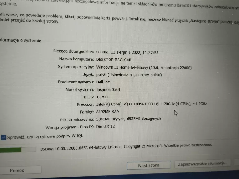 LAPTOP DELL INSPIRON 3501 I3 GWARANCJA UBEZPIECZNI
