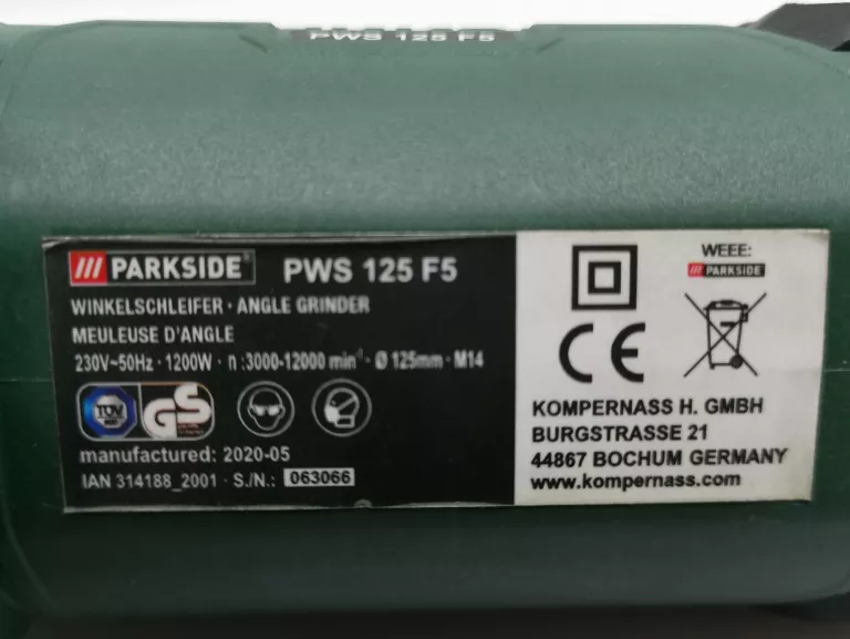 SZLIFIERKA KĄTOWA PARKSIDE PWS 125 F5