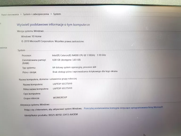 LAPTOP LENOVO IDEAPAD 330-15IGM 250 GB DYSK 4GB