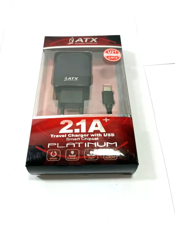 ATX ŁADOWARKA SIEC 2.1A 2XUSB KABEL TYP C CZARNA