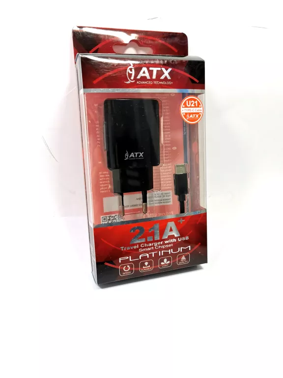 ATX ŁADOWARKA SIEC 2.1A 2XUSB KABEL TYP C CZARNA