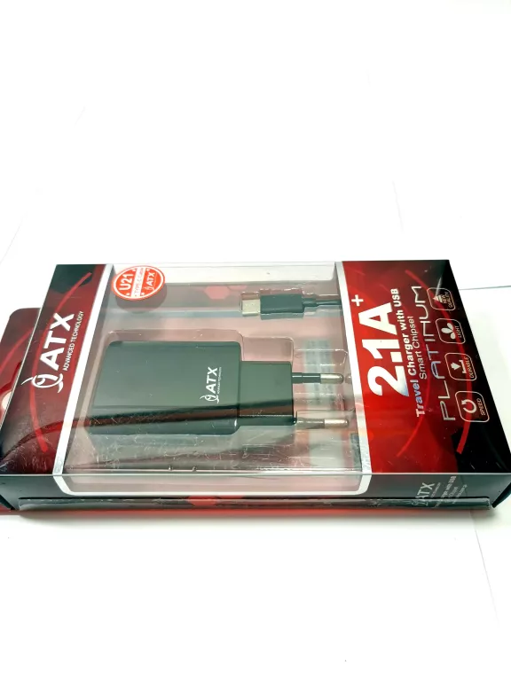 ATX ŁADOWARKA SIEC 2.1A 2XUSB KABEL TYP C CZARNA