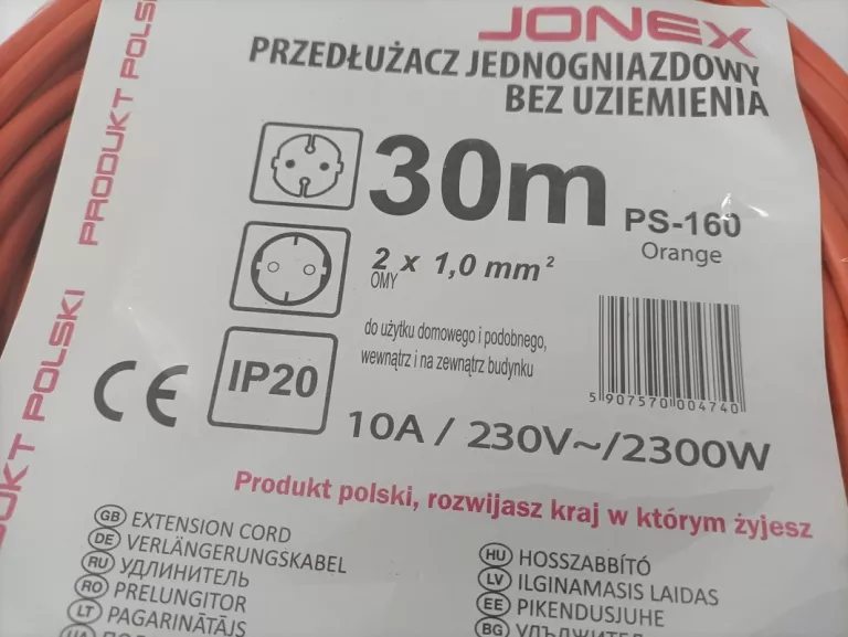 PRZEDŁUŻACZ OGRODOWY 30M JONEX PS-160 10A IGŁA