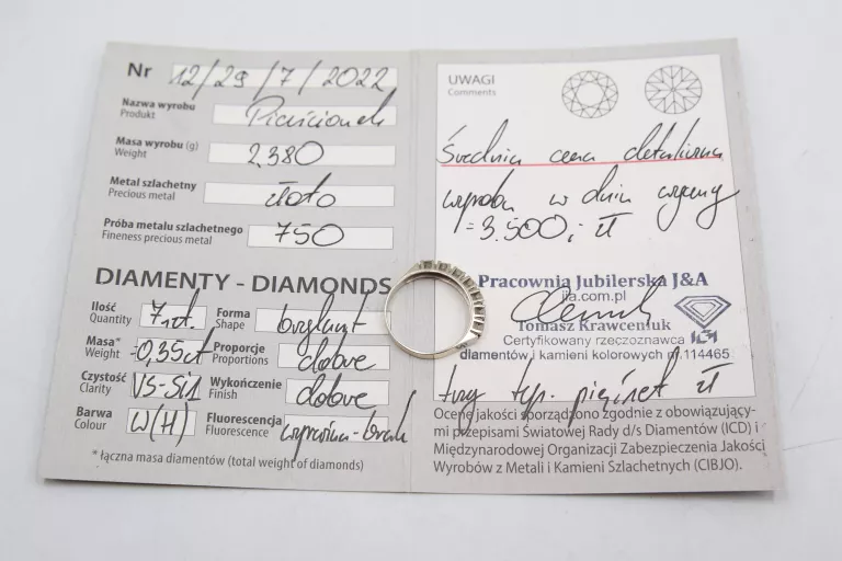 ZŁOTY PIERŚCIONEK Z BRYLANTAMI PR.750 18K R.12