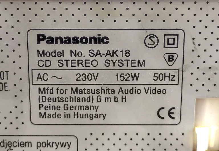 WIEŻA PANASONIC SA-AK18 + 2 GŁOŚNIKI