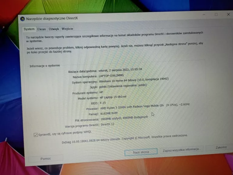 LAPTOP HP 15-DB1029NW RYZEN 3 512/8