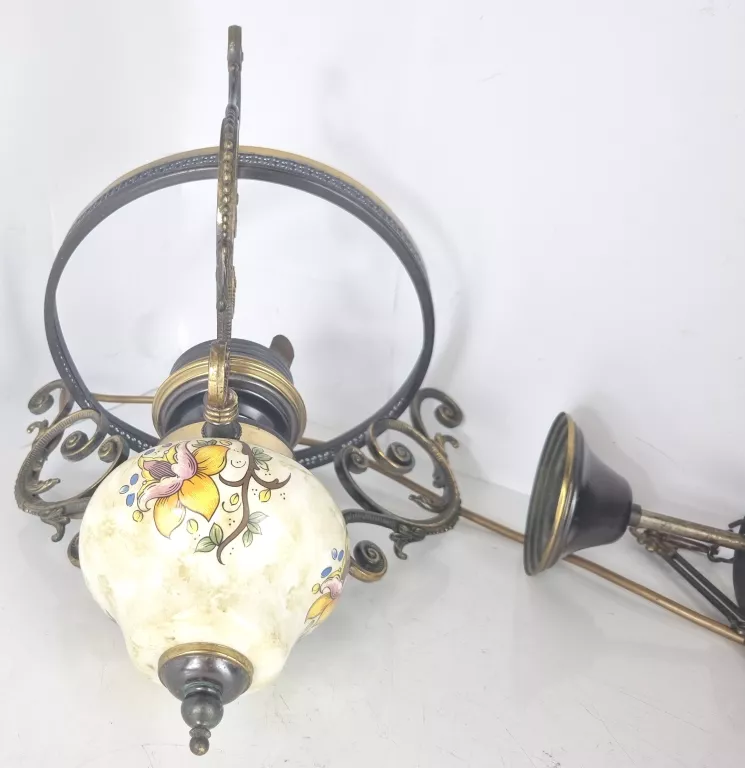 LAMPA WISZĄCA VINTAGE PORCELANA + KLOSZ