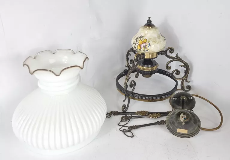 LAMPA WISZĄCA VINTAGE PORCELANA + KLOSZ