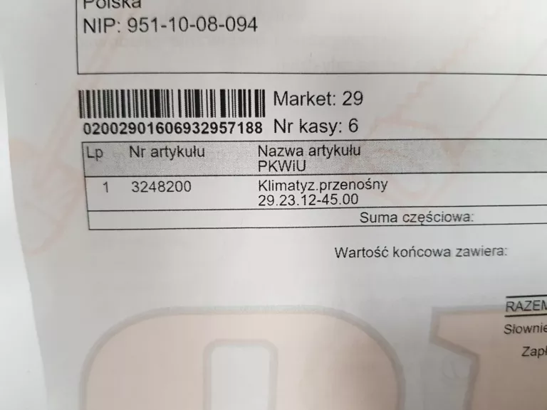 KLIMATYZATOR PRZENOŚNY 9000 BTU 2600W KOMPLET