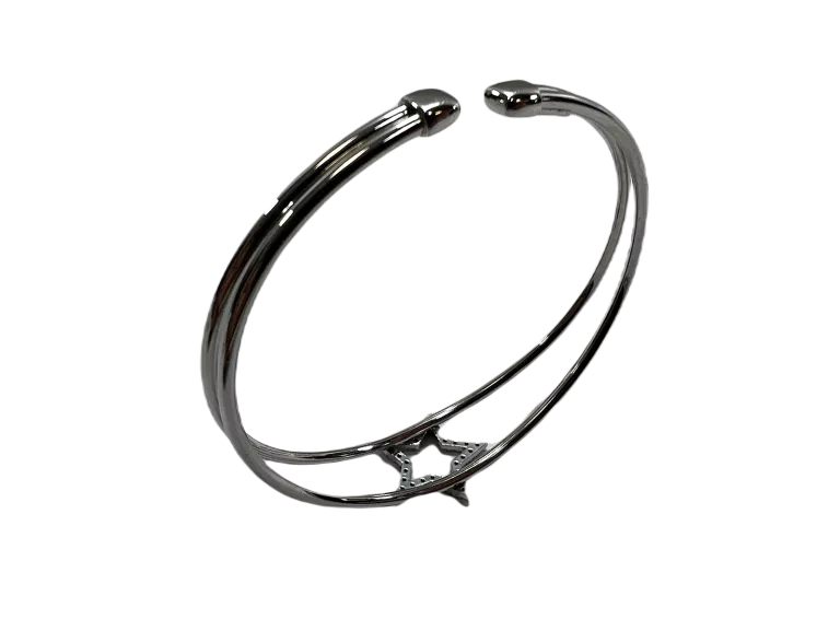 LS007 SREBRNA BRANSOLETKA OPEN BANGLE Z GWIAZDKĄ