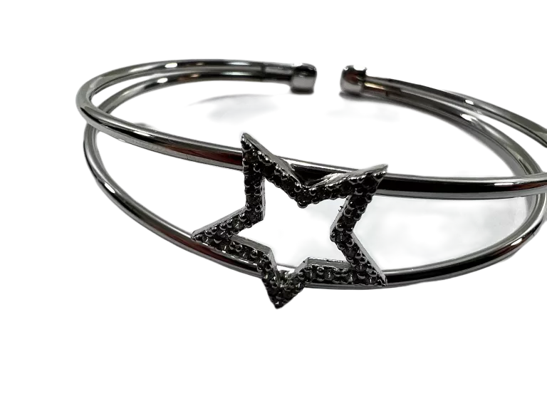 LS007 SREBRNA BRANSOLETKA OPEN BANGLE Z GWIAZDKĄ