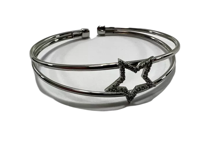 LS007 SREBRNA BRANSOLETKA OPEN BANGLE Z GWIAZDKĄ
