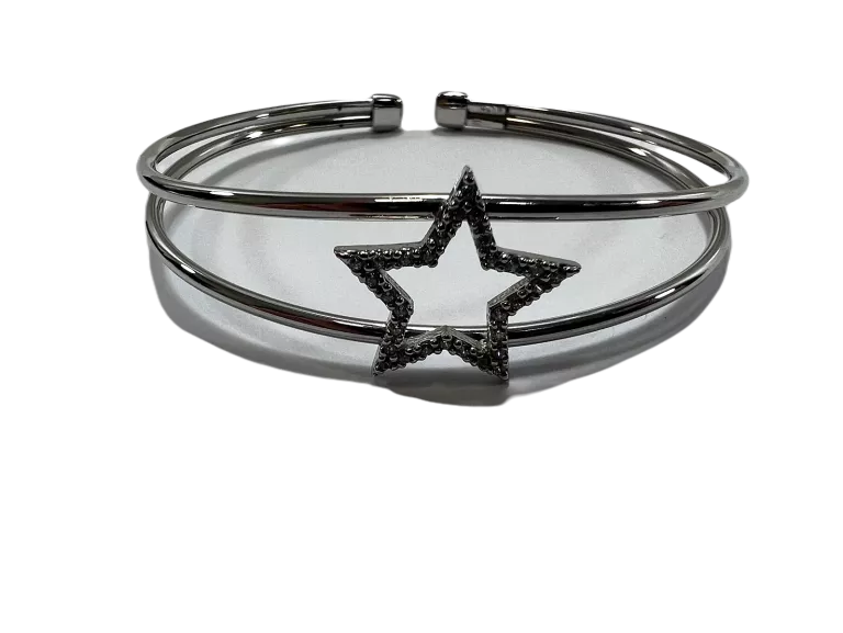 LS007 SREBRNA BRANSOLETKA OPEN BANGLE Z GWIAZDKĄ