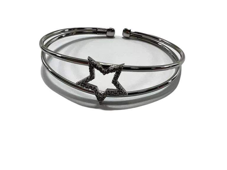 LS007 SREBRNA BRANSOLETKA OPEN BANGLE Z GWIAZDKĄ