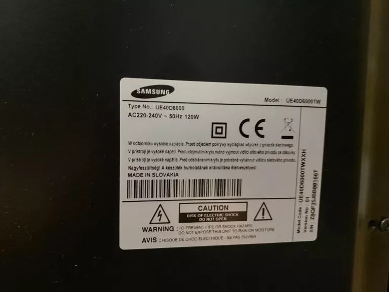 TV SAMSUNG UE40D6000TW OPIS
