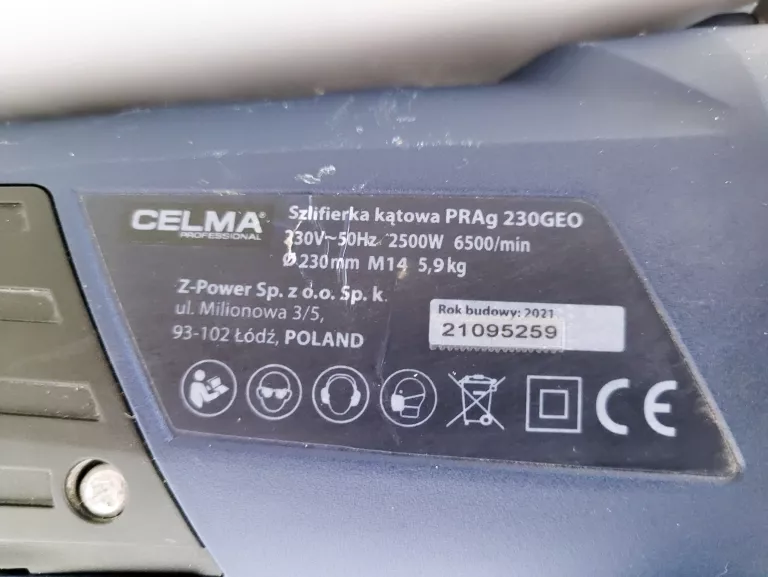 SZLIFIERKA KĄTOWA CELMA PRAG 230GEO 230MM 2500W