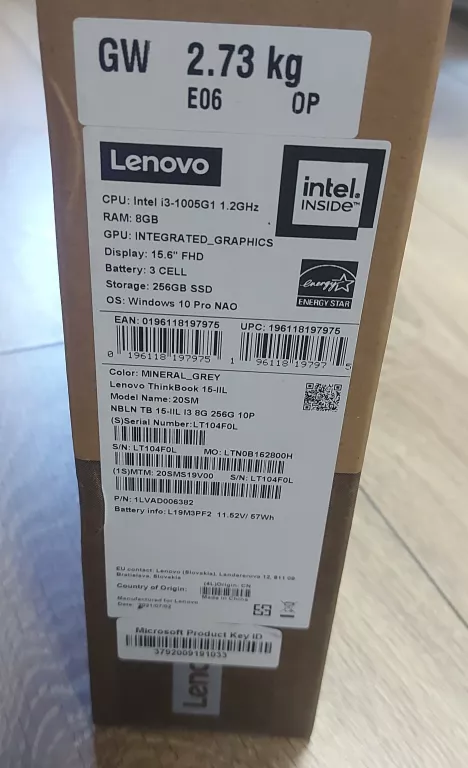 LAPTOP LENOVO THINKBOOK 15-IIL 20SM GWARANCJA