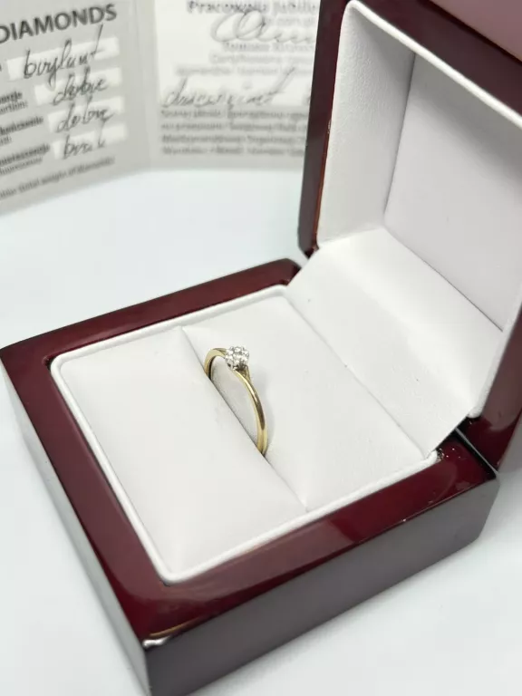 PIĘKNY PIERŚCIONEK Z DIAMENTAMI 585 CERTYFIKAT