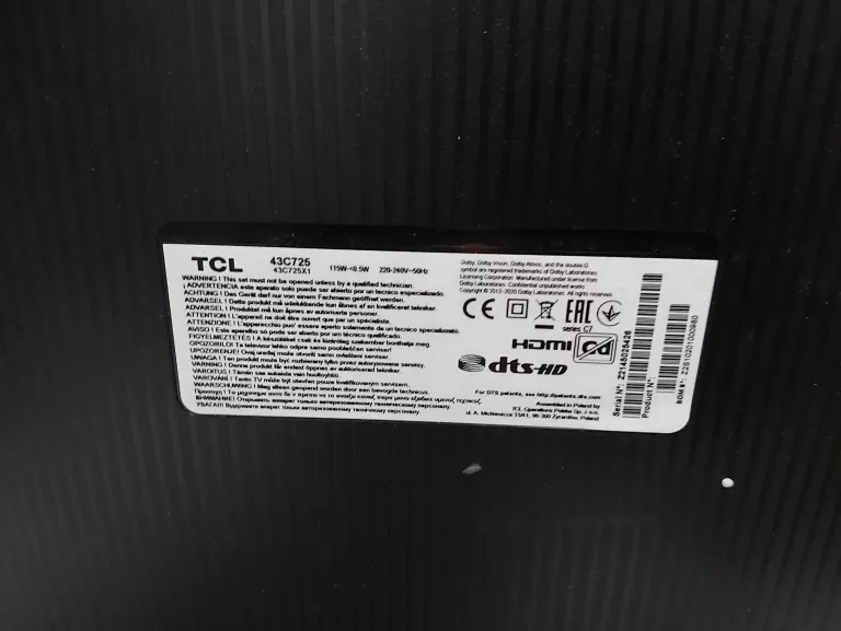 TELEWIZOR TCL 43C725