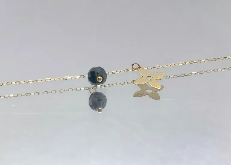 BRANSOLETKA Z CZARNĄ KULECZKĄ KWIAT/585/0,57G/19CM