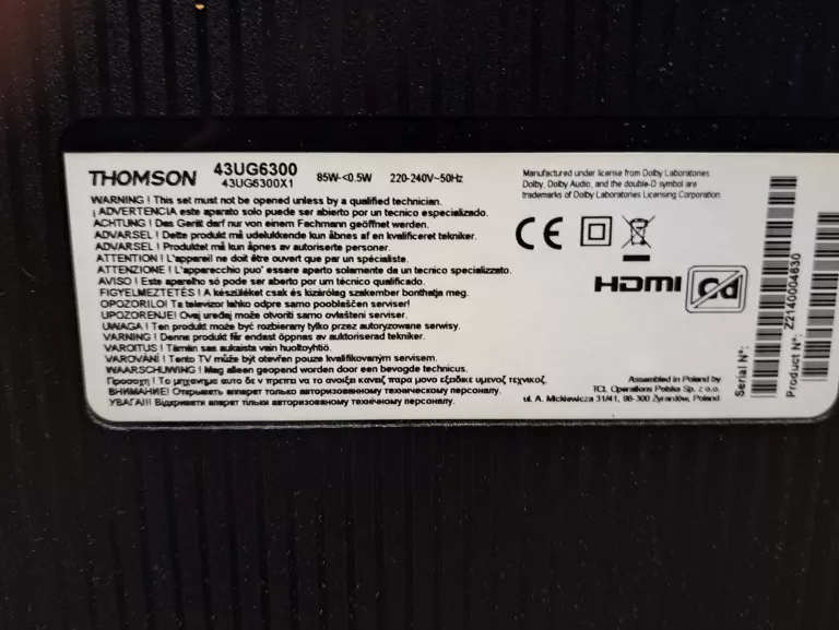 TELEWIZOR LED THOMSON 43UG6300 43" 4K UHD