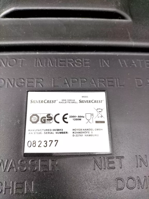 RACLETTE GRILL ELEKTRYCZNY SILVERCREST SRG 1200 B