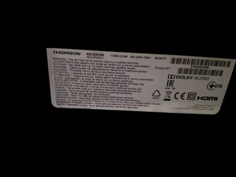 TELEWIZOR 49 THOMSON 49UD6306 4K UHD SMART WIFI