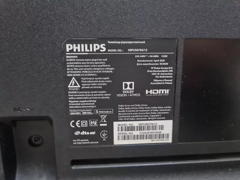 TV PHILIPS 50PUS6704 50" 4K AMBILIGHT SMART