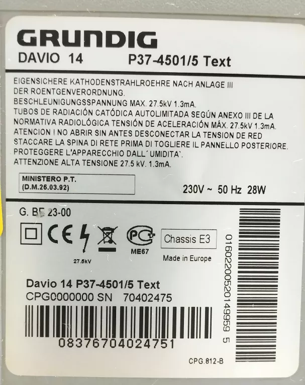 TELEWIZOR GRUNDIG DAVIO 14 +PILOT