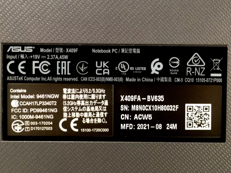 ASUS X409F 14'HD/I3-10110U/DDR4 8GB/SSD 256GB/W10