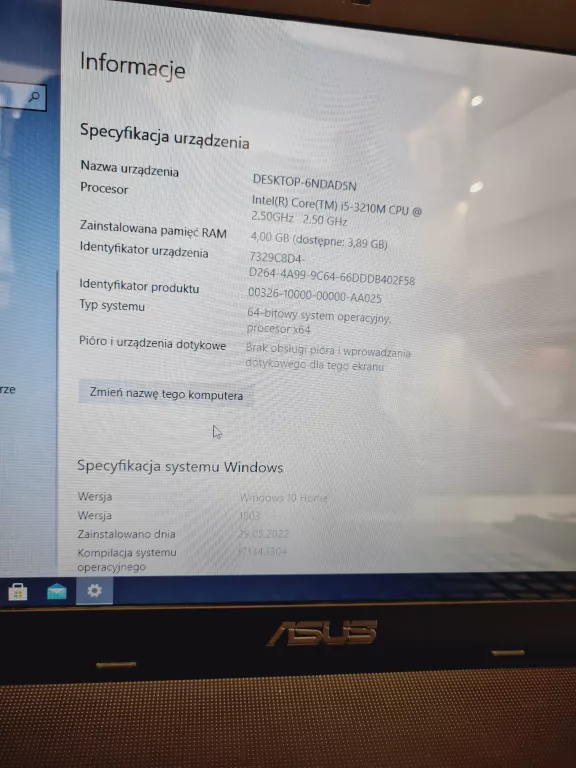 LAPTOP ASUS X501A/ I5-3210M/ 4GB/ 240GB/ WIN10