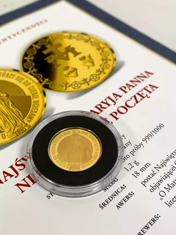 ZŁOTA MONETA NAJŚWIĘTSZA MARYJA PANNA 1,2G P999