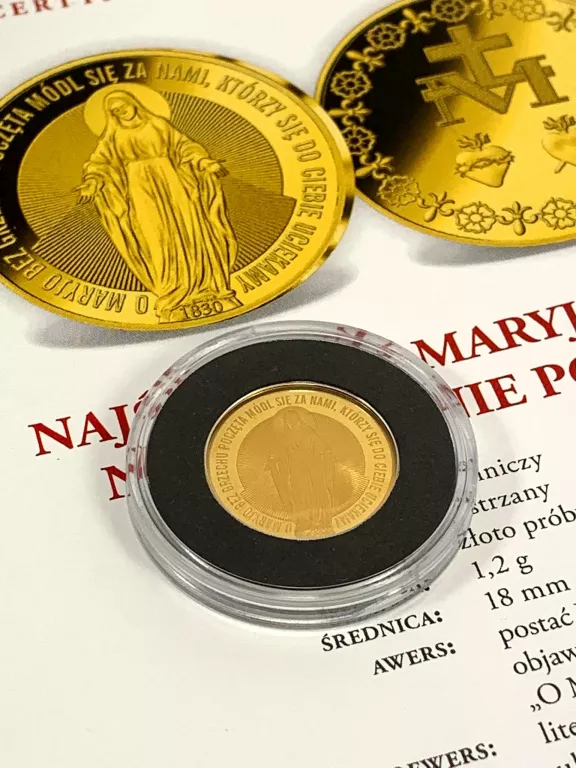 ZŁOTA MONETA NAJŚWIĘTSZA MARYJA PANNA 1,2G P999