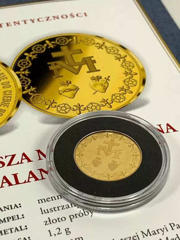 ZŁOTA MONETA NAJŚWIĘTSZA MARYJA PANNA 1,2G P999