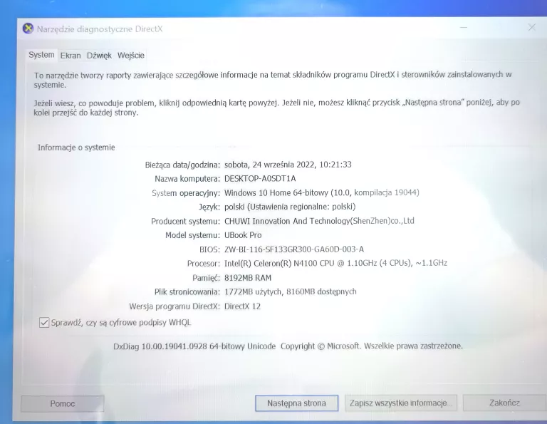 UBOOK CHUWI CWI509 8/256 GB