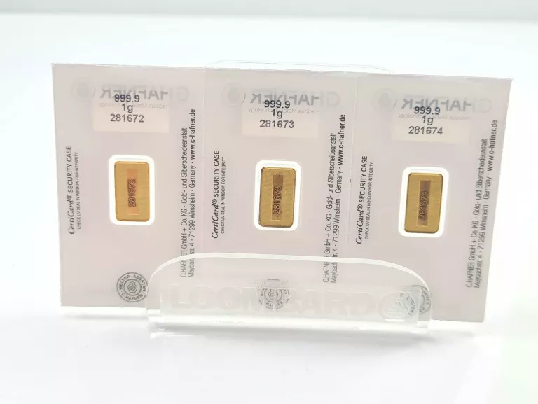 SZTABKI ZŁOTA C.HAFNER PRÓBA 999.9 3G 24K