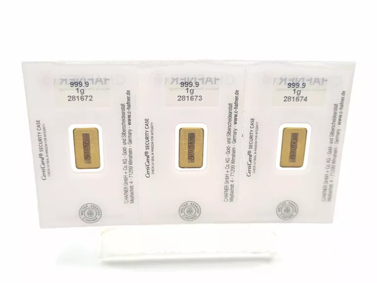SZTABKI ZŁOTA C.HAFNER PRÓBA 999.9 3G 24K