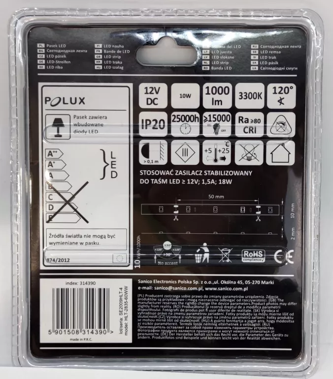 PASEK LED POLUX 3300K CIEPŁA IP20 10W 5M