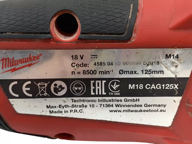 SZLIFIERKA AKUMULATOROWA MILWAUKEE M18 CAG125X