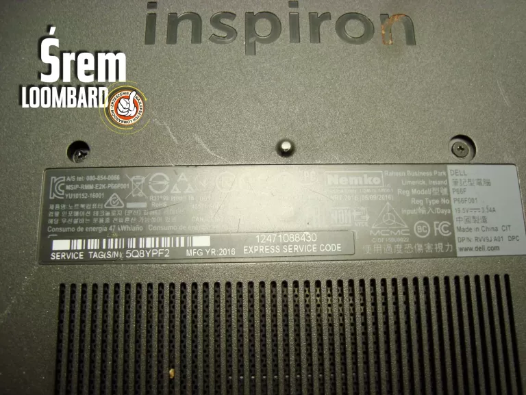 DELL INSPIRON 5567, I5, 8GB/1TB, WIN 10, ŁAD