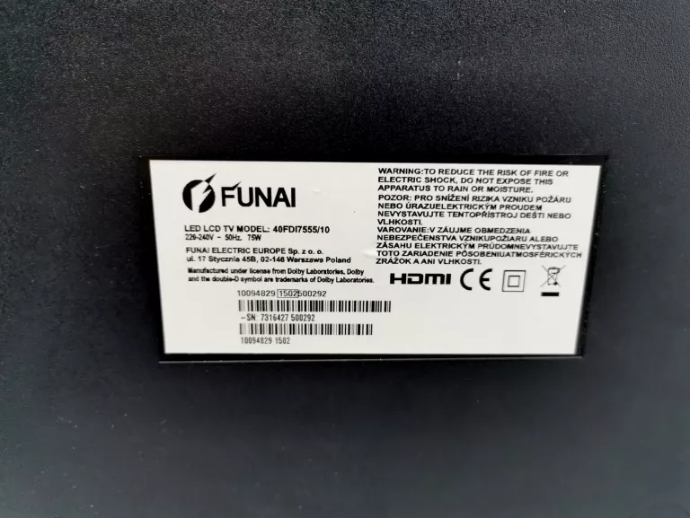 TV FUNAI 37 CALI CZARNY 40FDI7555/10