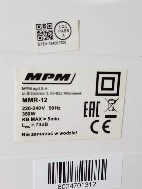ROBOT KUCHENNY MPM MMR-12 1000 W
