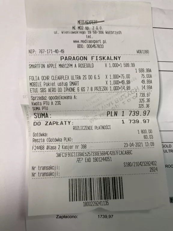 TELEFON IPHONE 7 32GB + GWARANCJA ZE SKLEPU RTV