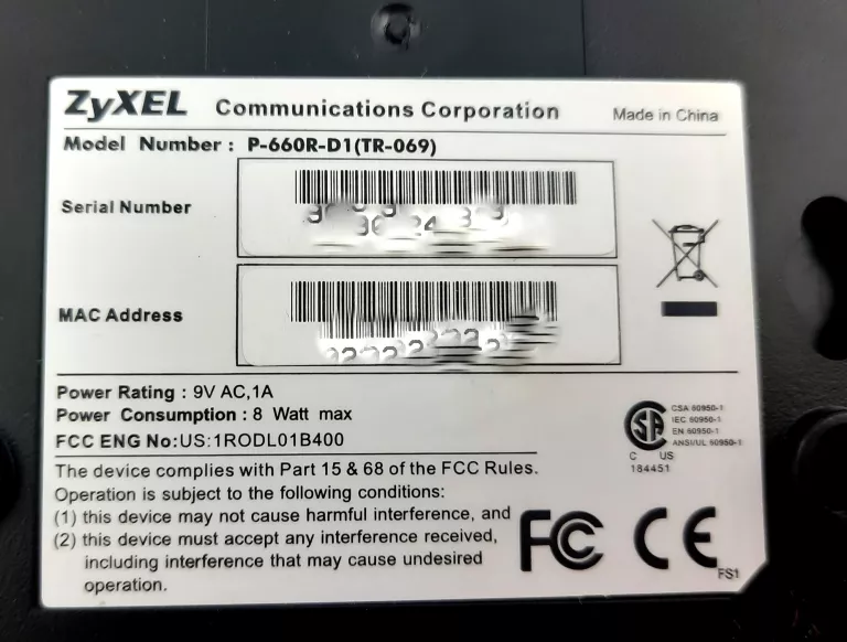 ROUTER-MODEM ZYXEL P-660R-D1 KOMPLET