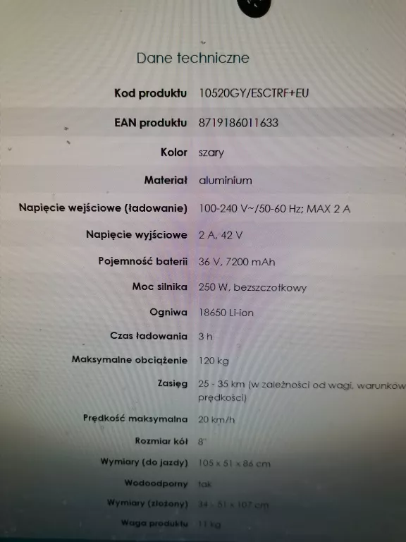 SKUTER ELEKTRYCZNY SKŁADANY ALLOCACOC SCOOTER