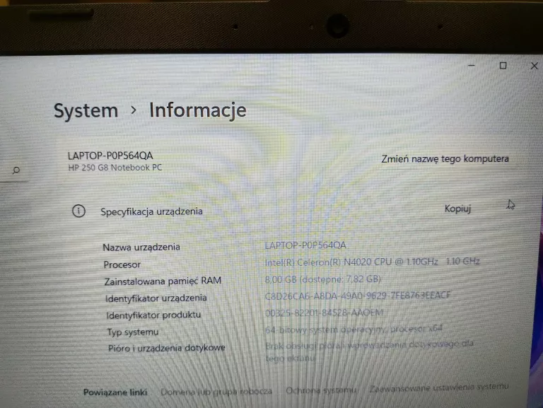 LAPTOP HP 250 G8 / 256GB/8GB/CELERON N4020/WIN11
