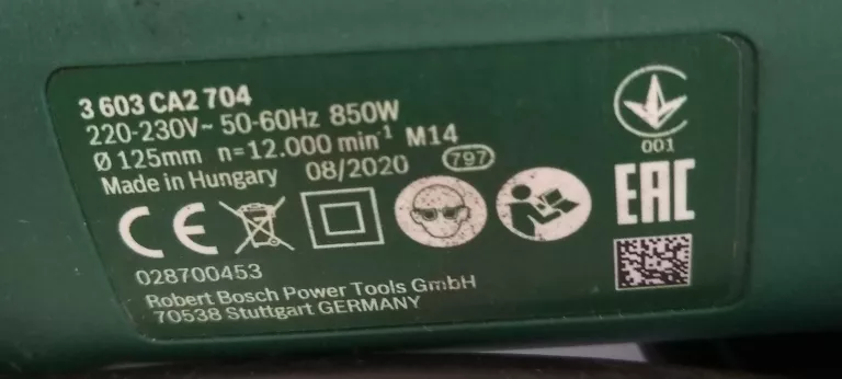 SZLIFIERKA KĄTOWA BOSCH PWS 125 MM 850 W